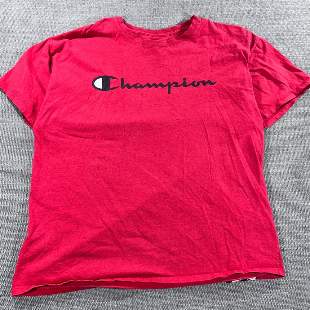 Champion T-Shirt Mens XL Red Good Script Logo Short Sleeve Crew Neck Athletic